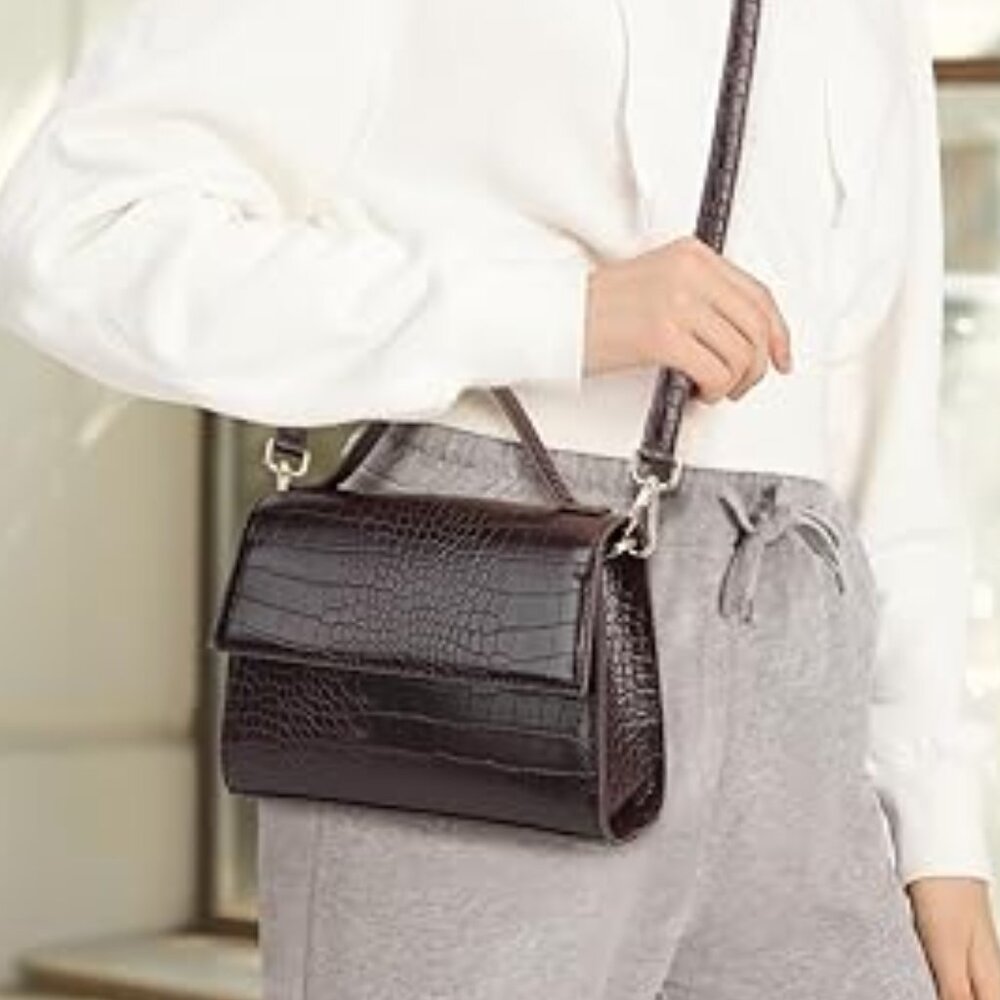 Neiman Marcus Croc Embossed Pu Leather Crossbody Bag